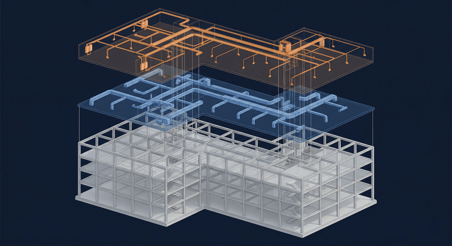 Federated discipline model showing MEP structural and architectural layers combined