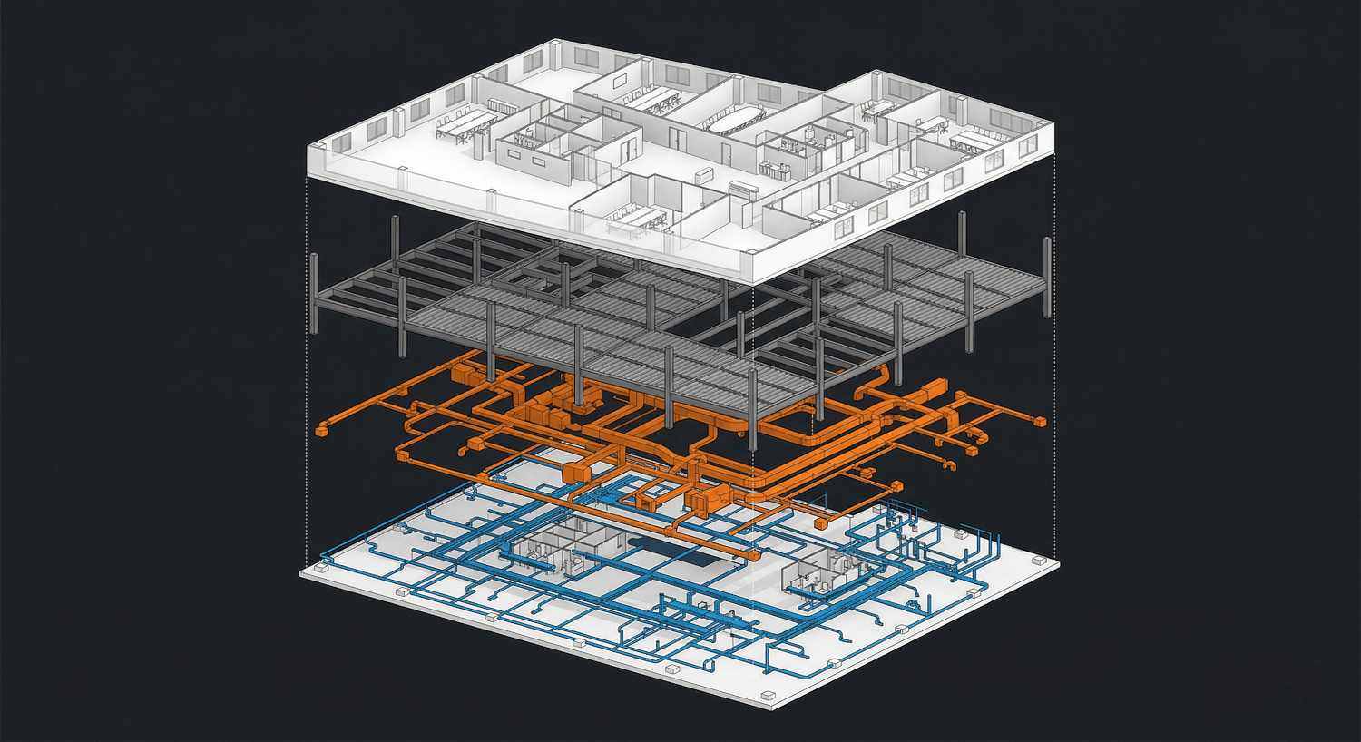 MEP BIM model showing coordinated mechanical electrical and plumbing discipline layers